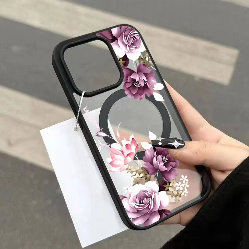Apple Iphone 16 - Lavender Pink Floral Printed Magnetic Phone