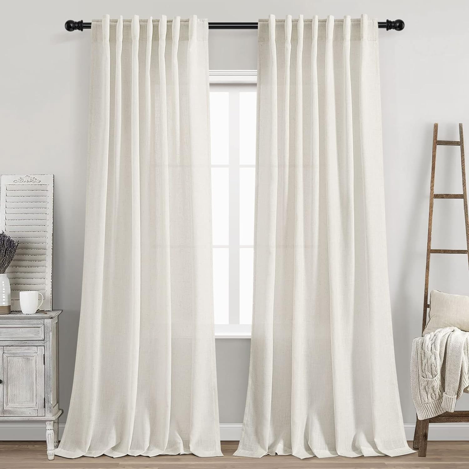 Cream Linen Back Tab Curtains  - đánh giá và giá Privacy Filter 2Pack